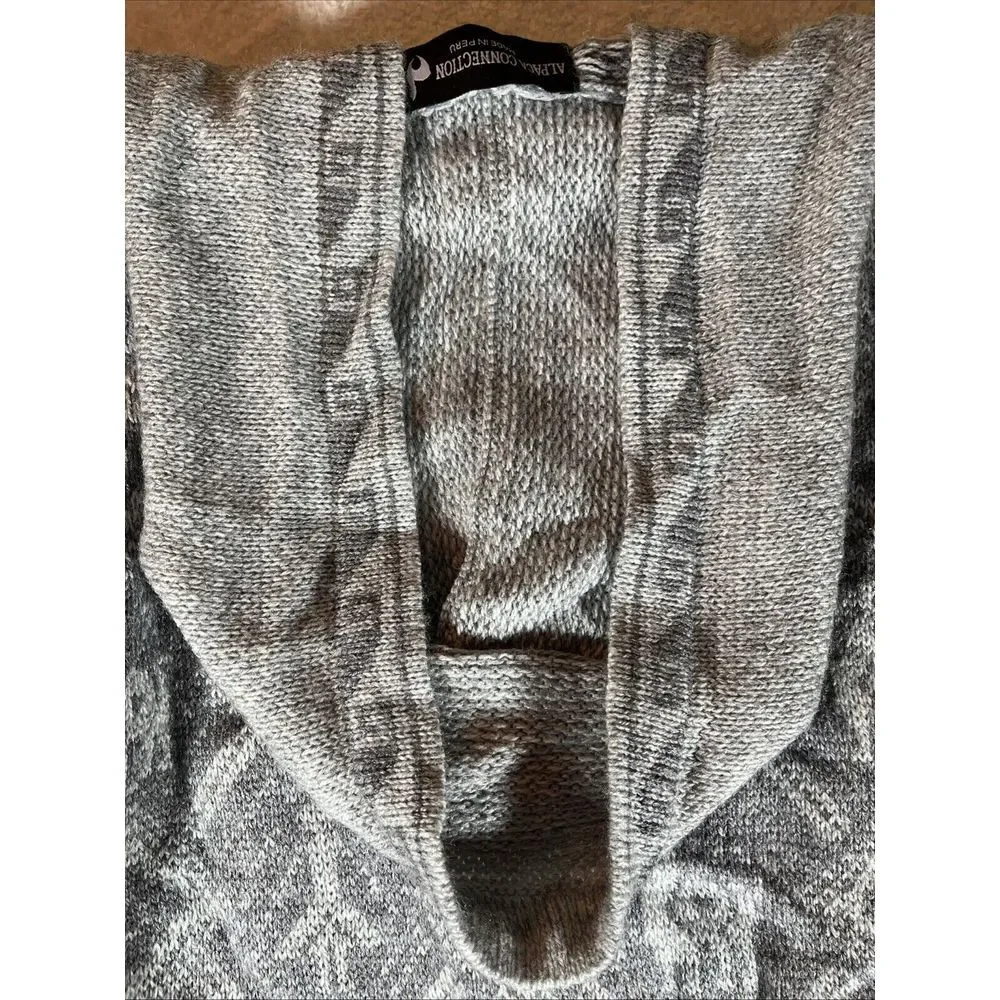 Alpaca Connection Sweater Hooded Cardigan Wooden Toggle Alpaca Wool Blend Poncho